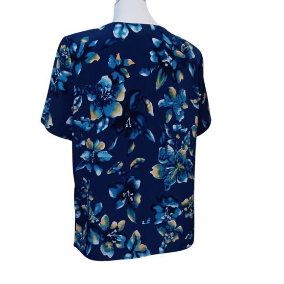 VINTAGE Norton McNaughton Beautiful Satin Blouse Top Shirt LG Bright Blue Floral - Picture 5 of 9